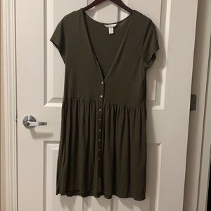 Olive green button up T-shirt dress.